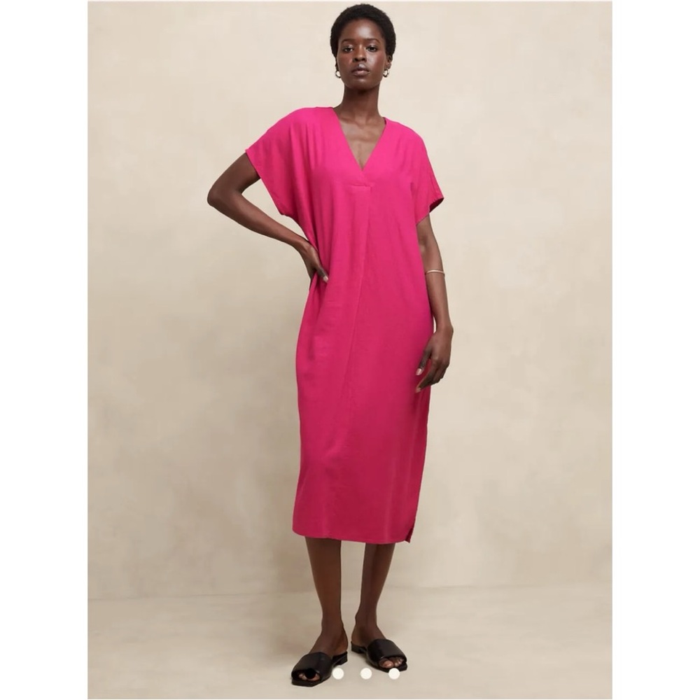 Banana Republic Linen Blend Kaftan Pink Summer Modest Midi Dress
